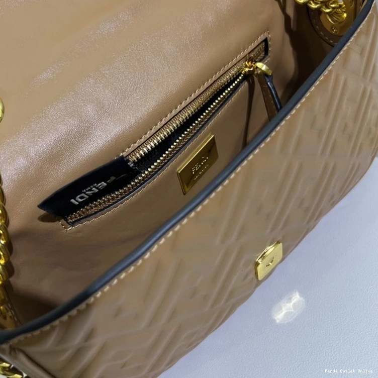 Affordable In Chain Brown Leather Nappa Baguette Fendi Midi FF Bag Motif 0825